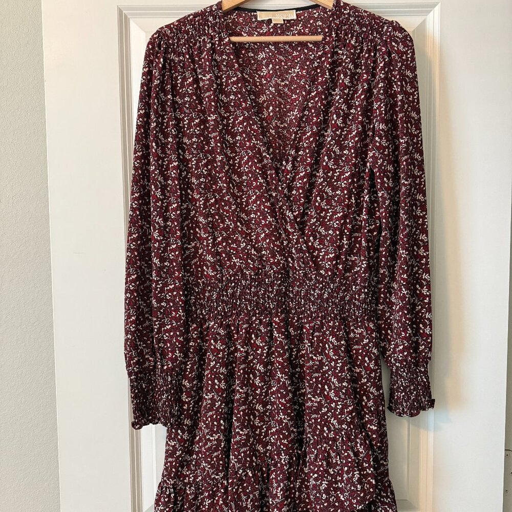 MICHEAL Michael Kors Leaf Print Ruffled Crepe Dress